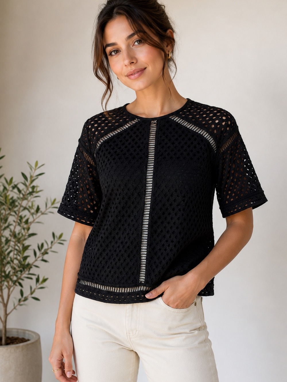 𝅺black Eyelet Lace Blouse 🌻